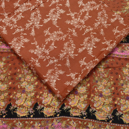 Indian Vintage Sari Orange 100% Pure Silk Printed Saree Craft Fabric 5yd Sewing Dress Making Soft Wrap Floral Quilting Crafting Upcycle