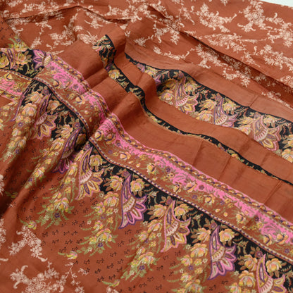 Indian Vintage Sari Orange 100% Pure Silk Printed Saree Craft Fabric 5yd Sewing Dress Making Soft Wrap Floral Quilting Crafting Upcycle