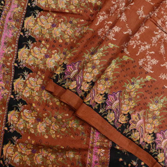 Indian Vintage Sari Orange 100% Pure Silk Printed Saree Craft Fabric 5yd Sewing Dress Making Soft Wrap Floral Quilting Crafting Upcycle