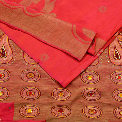 Indian Vintage Sari Pink Hand Embroidered Pure Silk Sarees Craft Fabric 5Yd Sequins Wedding Sarees Quilting Crafting Upcycle