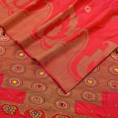 Indian Vintage Sari Pink Hand Embroidered Pure Silk Sarees Craft Fabric 5Yd Sequins Wedding Sarees Quilting Crafting Upcycle