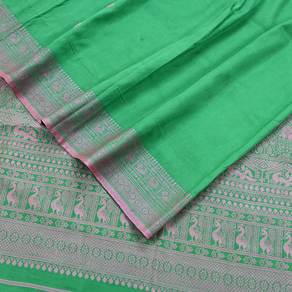 Indian Vintage Sari Green 100% Pure Silk Hand Woven Sarees Craft Fabric 5Yd Ethnic Sewing Dress making Crafting Quilting Upcycle