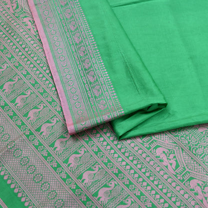 Indian Vintage Sari Green 100% Pure Silk Hand Woven Sarees Craft Fabric 5Yd Ethnic Sewing Dress making Crafting Quilting Upcycle