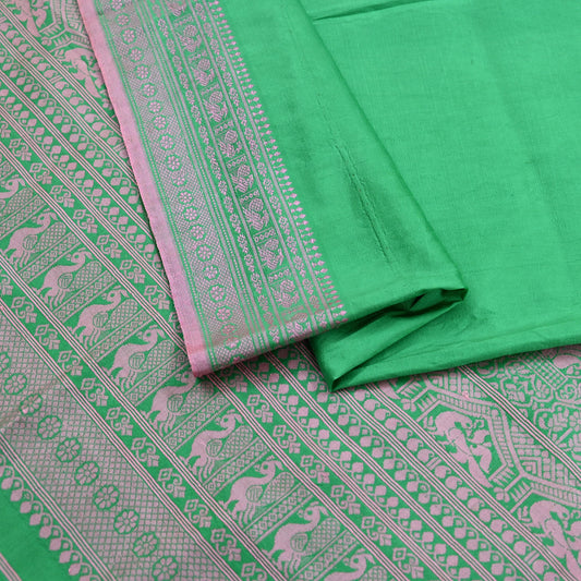 Indian Vintage Sari Green 100% Pure Silk Hand Woven Sarees Craft Fabric 5Yd Ethnic Sewing Dress making Crafting Quilting Upcycle