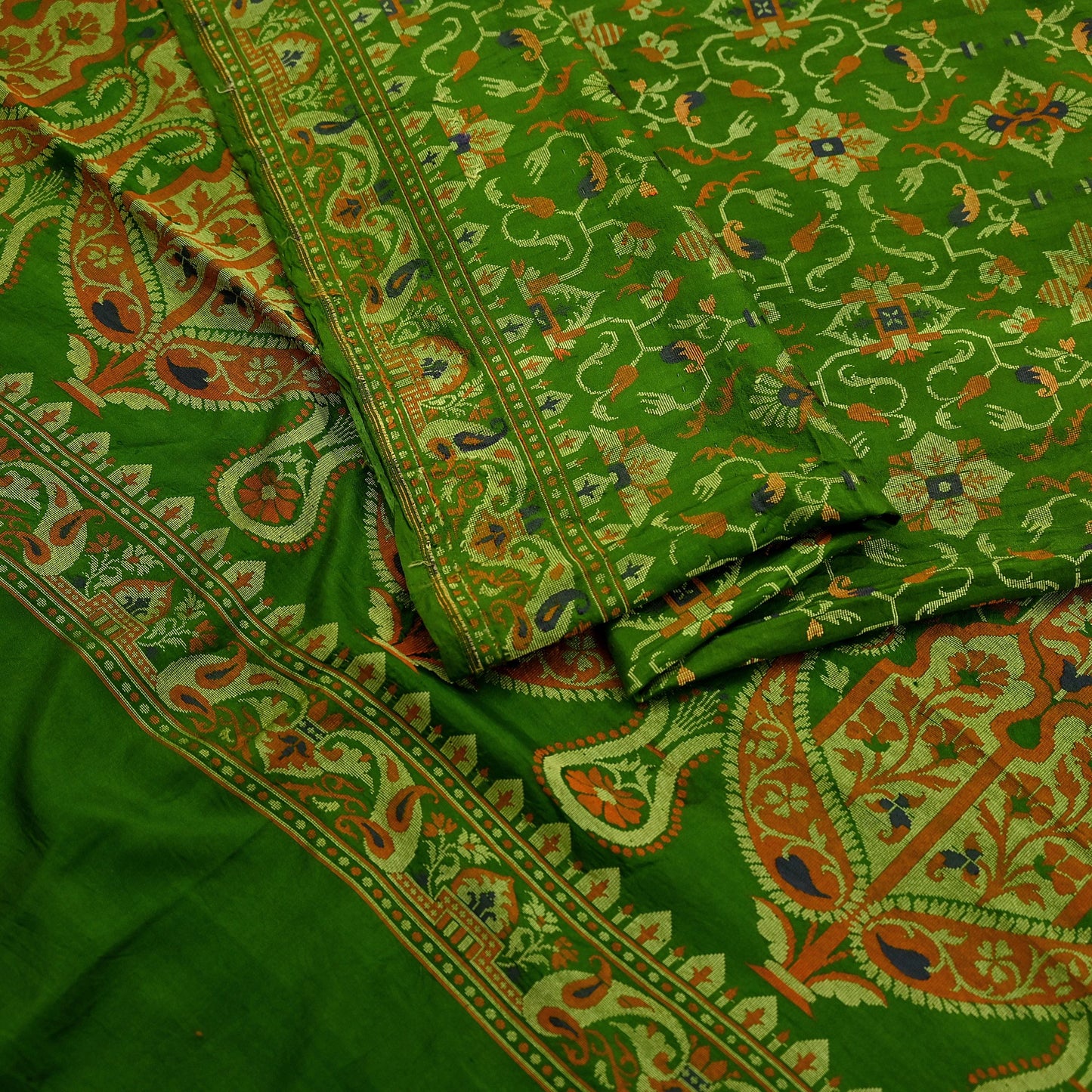 Indian Vintage Sari Green 100% Pure Silk Hand Woven Sarees Craft Fabric 5Yd Ethnic Sewing Dress making Crafting Quilting Upcycle
