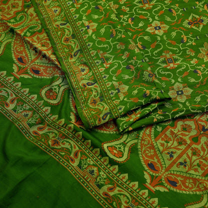 Indian Vintage Sari Green 100% Pure Silk Hand Woven Sarees Craft Fabric 5Yd Ethnic Sewing Dress making Crafting Quilting Upcycle