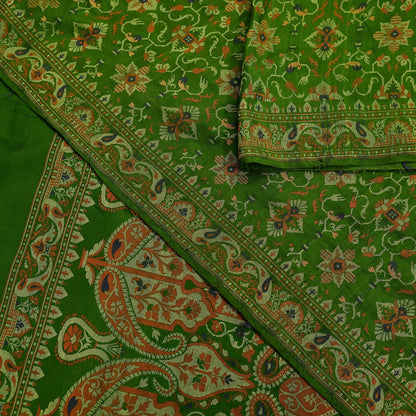Indian Vintage Sari Green 100% Pure Silk Hand Woven Sarees Craft Fabric 5Yd Ethnic Sewing Dress making Crafting Quilting Upcycle