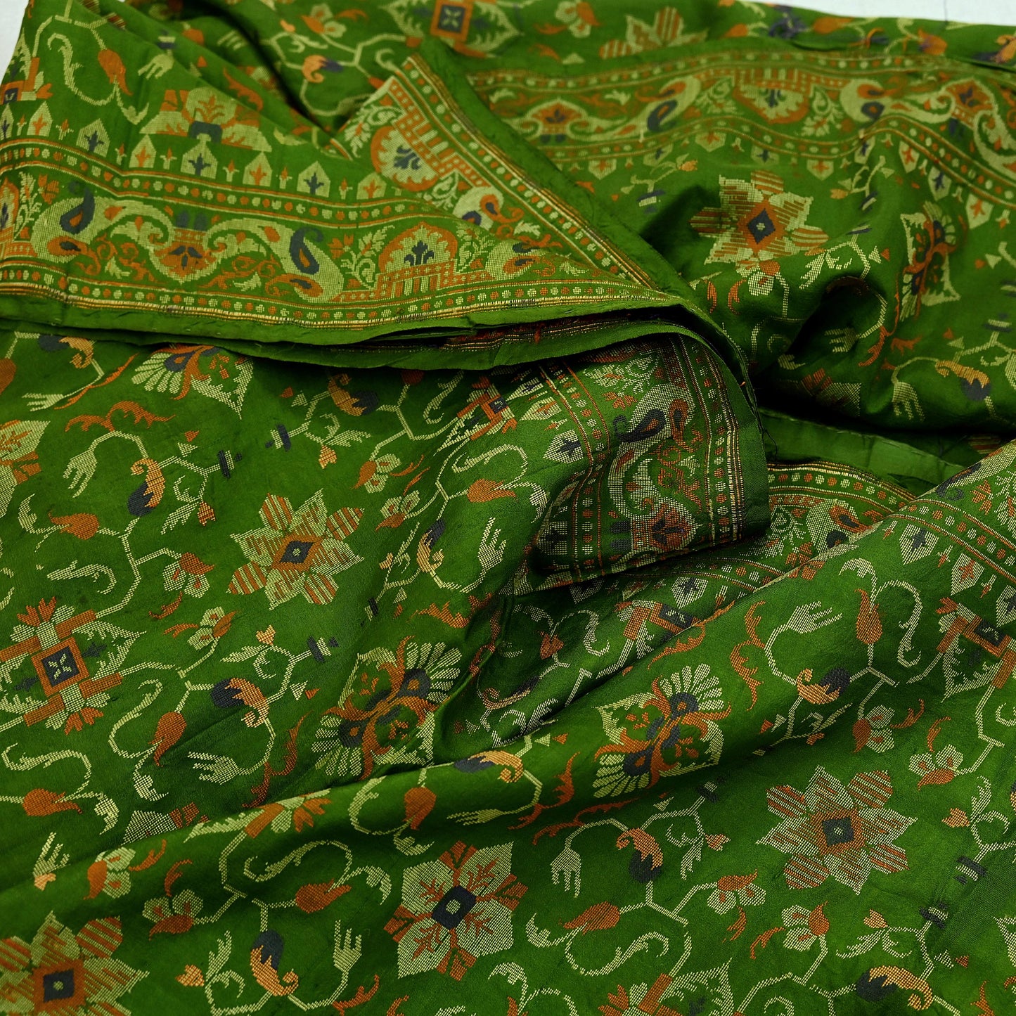 Indian Vintage Sari Green 100% Pure Silk Hand Woven Sarees Craft Fabric 5Yd Ethnic Sewing Dress making Crafting Quilting Upcycle