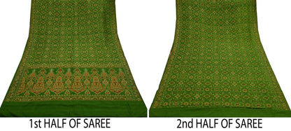 Indian Vintage Sari Green 100% Pure Silk Hand Woven Sarees Craft Fabric 5Yd Ethnic Sewing Dress making Crafting Quilting Upcycle