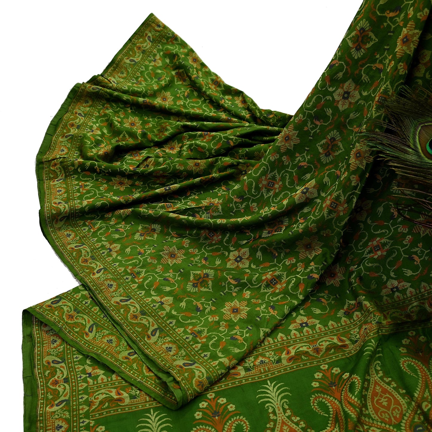 Indian Vintage Sari Green 100% Pure Silk Hand Woven Sarees Craft Fabric 5Yd Ethnic Sewing Dress making Crafting Quilting Upcycle