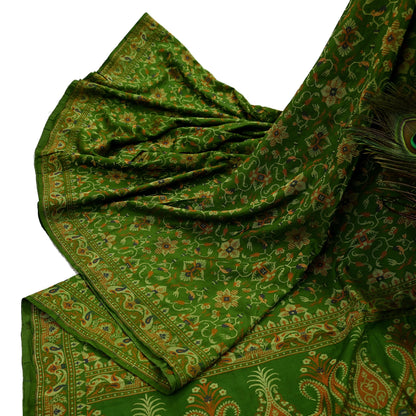 Indian Vintage Sari Green 100% Pure Silk Hand Woven Sarees Craft Fabric 5Yd Ethnic Sewing Dress making Crafting Quilting Upcycle
