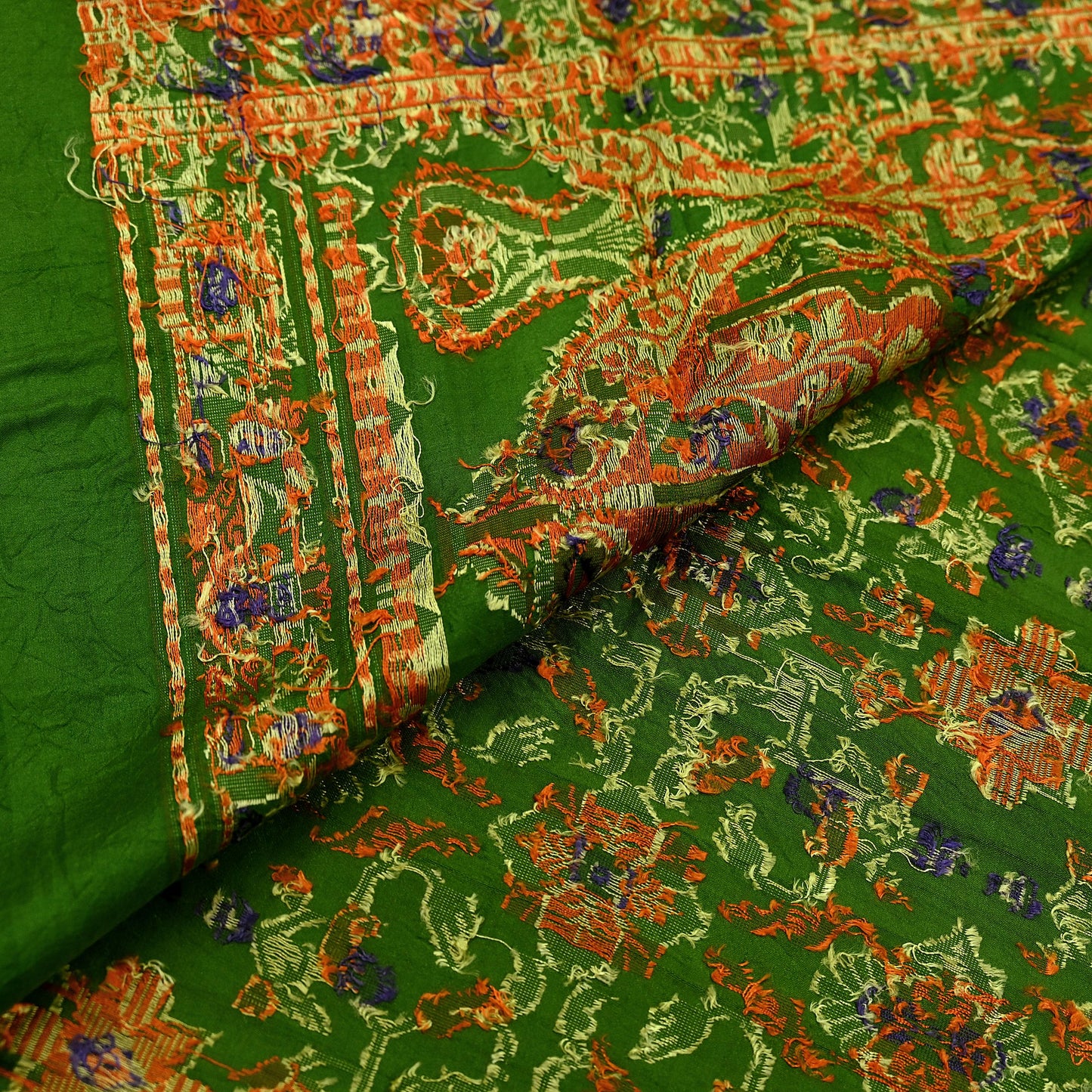 Indian Vintage Sari Green 100% Pure Silk Hand Woven Sarees Craft Fabric 5Yd Ethnic Sewing Dress making Crafting Quilting Upcycle
