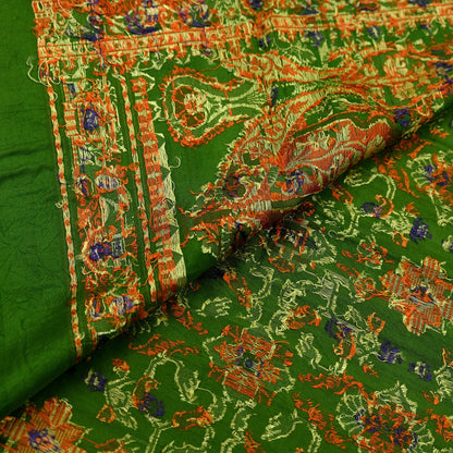 Indian Vintage Sari Green 100% Pure Silk Hand Woven Sarees Craft Fabric 5Yd Ethnic Sewing Dress making Crafting Quilting Upcycle