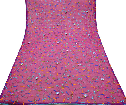Indian Vintage Magenta Dupatta Pure Georgette silk Long Stole Hand Embroidered Scarves Stole Veil Wrap Sequins