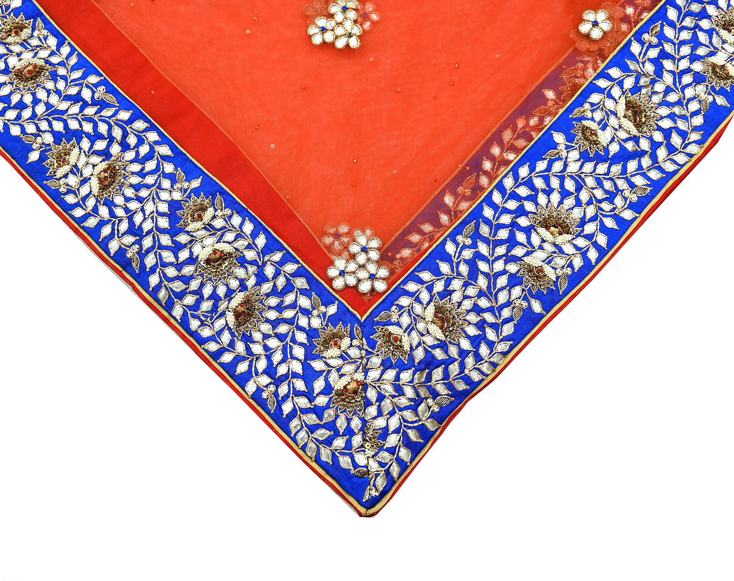 Indian Vintage Heavy Orange Dupatta Net Mesh Long Stole Hand Embroidered Scarves Zardozi/ Dabka Zari Bridal/ Wedding Veil