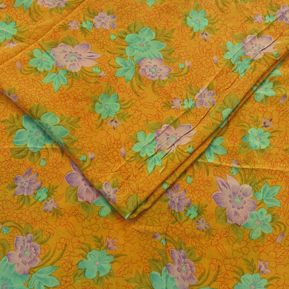 Indian Vintage Sari Mustard Pure Crepe Silk Printed Saree 5yd Sewing Floral Soft Craft Fabric Wrap Dress making Crafting Quilting Designing