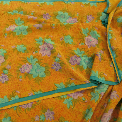 Indian Vintage Sari Mustard Pure Crepe Silk Printed Saree 5yd Sewing Floral Soft Craft Fabric Wrap Dress making Crafting Quilting Designing