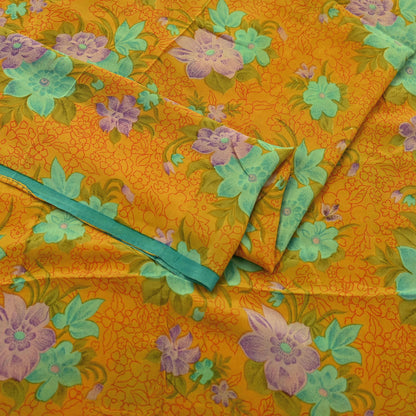 Indian Vintage Sari Mustard Pure Crepe Silk Printed Saree 5yd Sewing Floral Soft Craft Fabric Wrap Dress making Crafting Quilting Designing