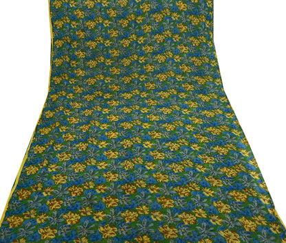 Indian Vintage Sari Green Pure Chiffon Silk Printed Sarees 5Yd Craft Fabric Sewing Soft Light Sari Dress Making Floral Quilting Crafting