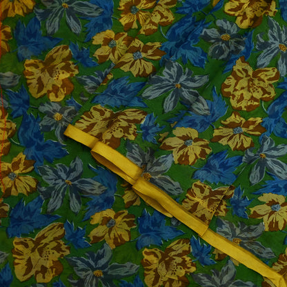 Indian Vintage Sari Green Pure Chiffon Silk Printed Sarees 5Yd Craft Fabric Sewing Soft Light Sari Dress Making Floral Quilting Crafting