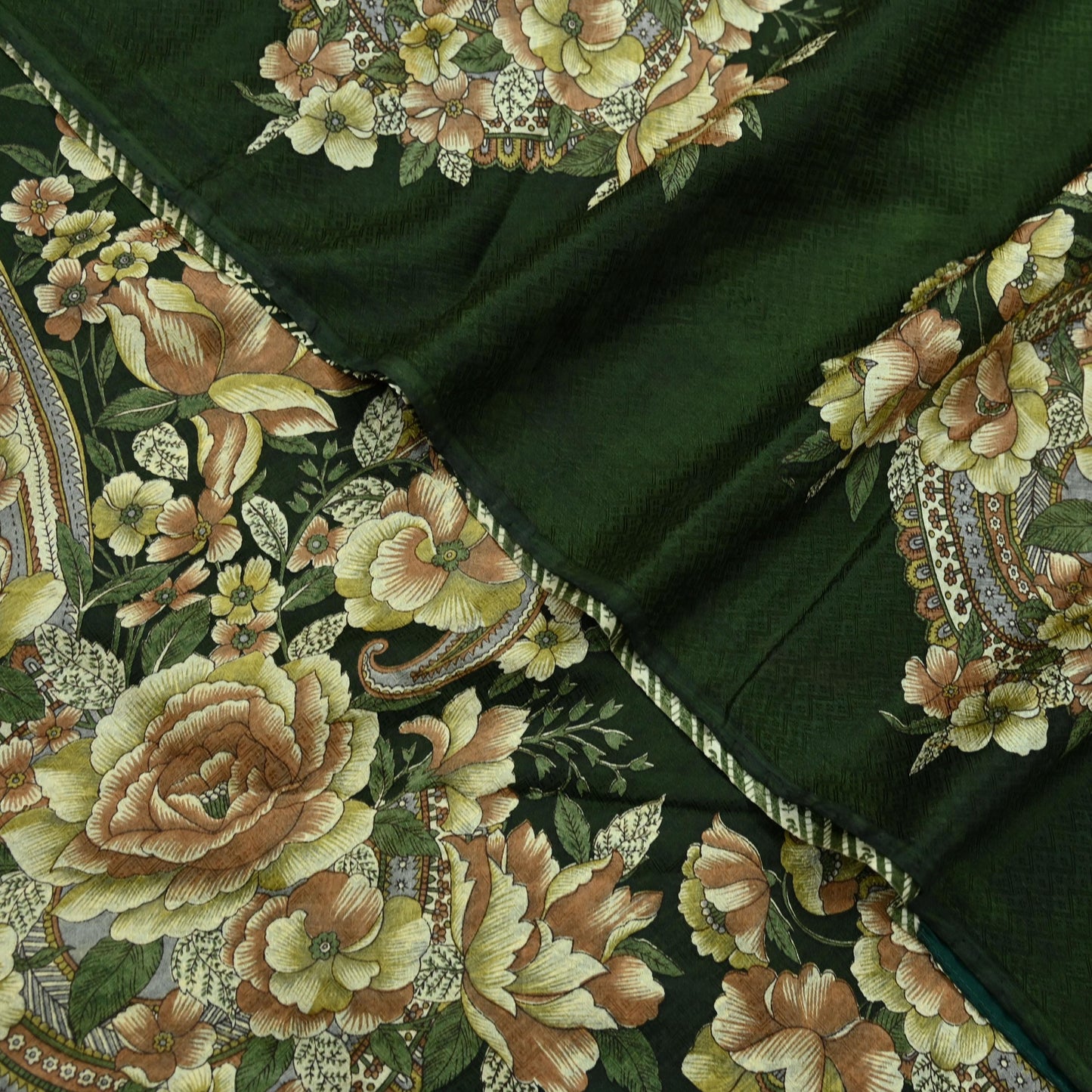 Indian Vintage Sari Green Pure Silk Printed Sarees 5yd Sewing Craft Fabric Dress Making  Soft Floral Wrap Upcycle Used Quilting Crafting