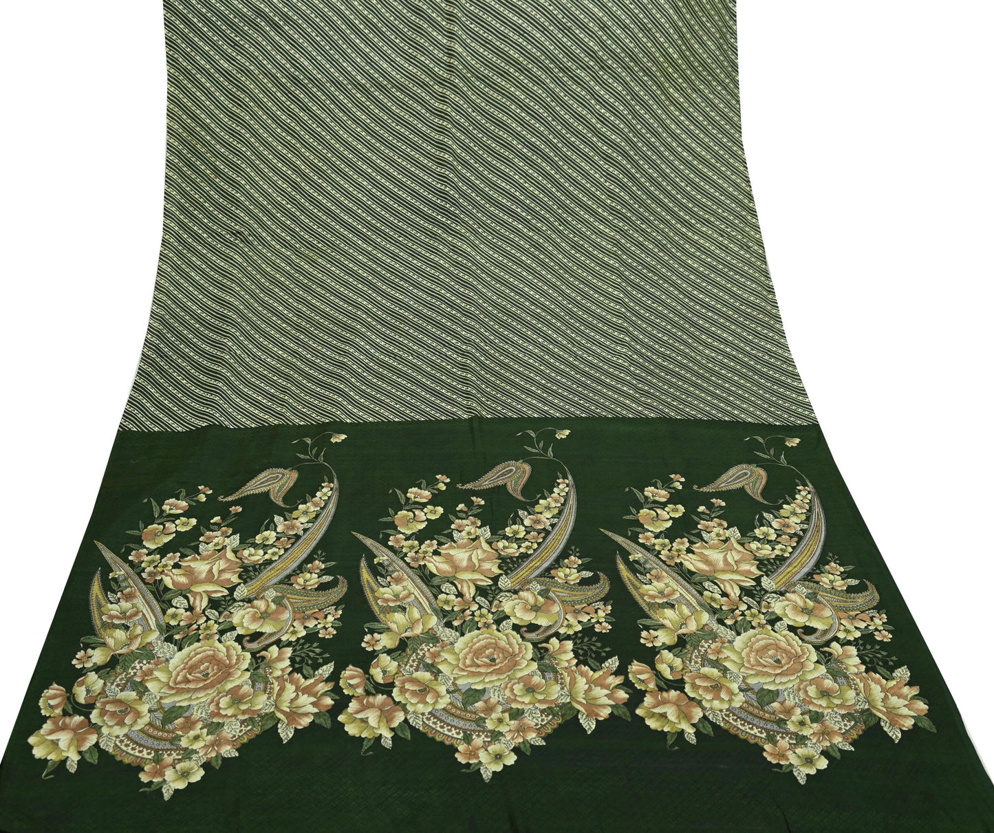 Indian Vintage Sari Green Pure Silk Printed Sarees 5yd Sewing Craft Fabric Dress Making  Soft Floral Wrap Upcycle Used Quilting Crafting