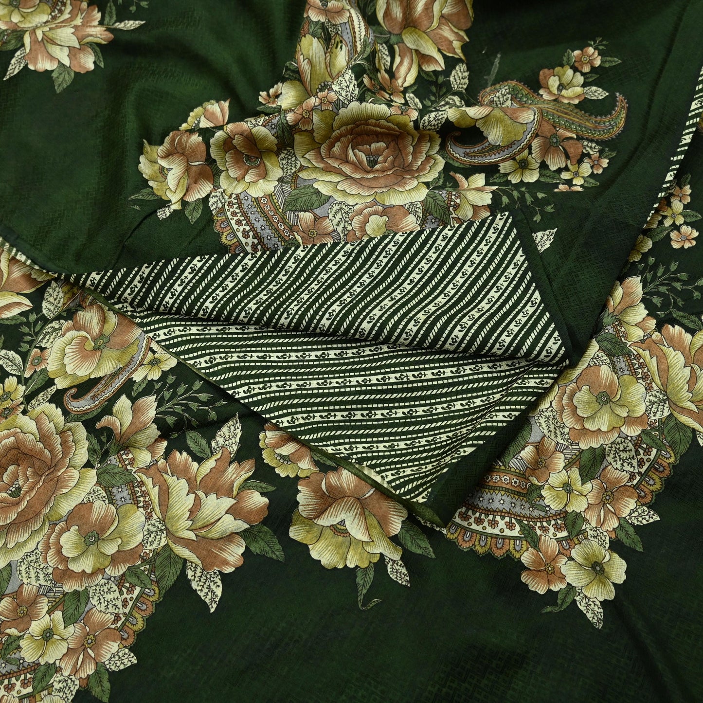 Indian Vintage Sari Green Pure Silk Printed Sarees 5yd Sewing Craft Fabric Dress Making  Soft Floral Wrap Upcycle Used Quilting Crafting