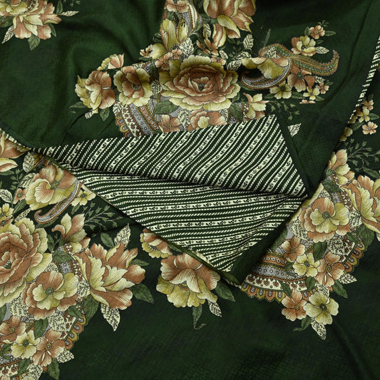 Indian Vintage Sari Green Pure Silk Printed Sarees 5yd Sewing Craft Fabric Dress Making  Soft Floral Wrap Upcycle Used Quilting Crafting
