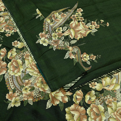 Indian Vintage Sari Green Pure Silk Printed Sarees 5yd Sewing Craft Fabric Dress Making  Soft Floral Wrap Upcycle Used Quilting Crafting