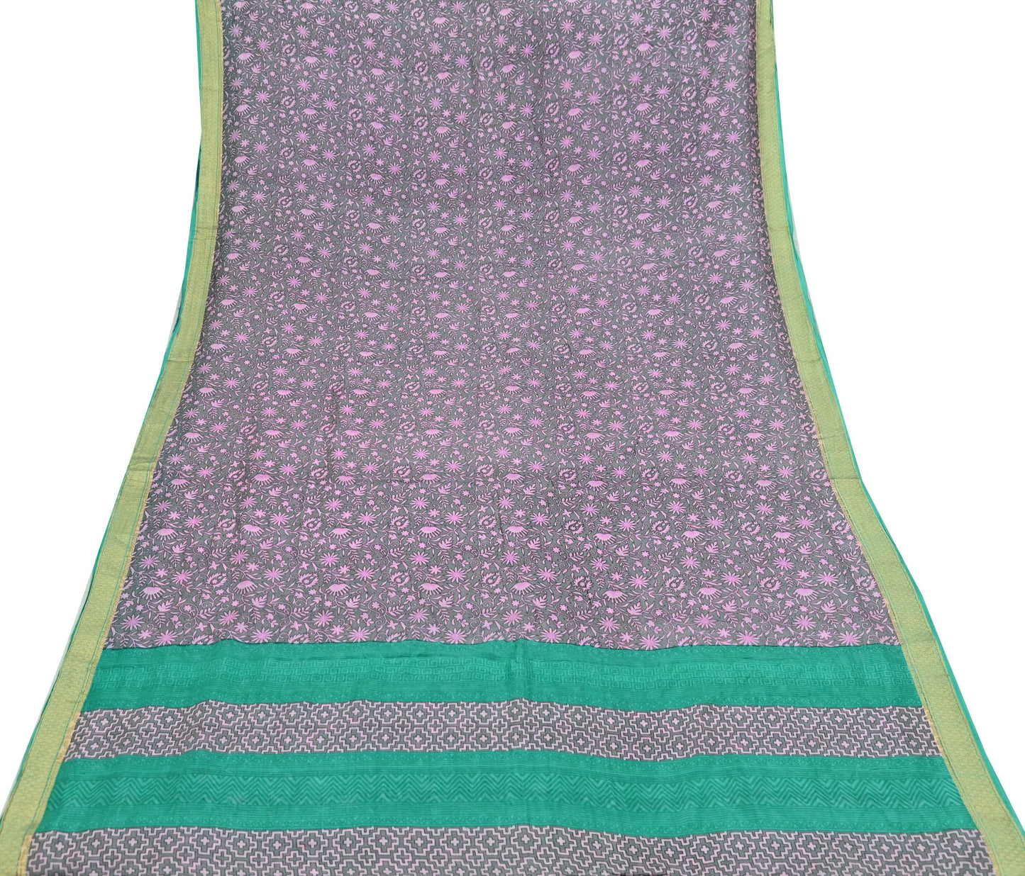 Indian Vintage Sari Gray & Pink 100% Pure Silk Printed Sarees Craft Fabric 5yd Sewing DressMaking Floral Crafting Quilting Upcycle