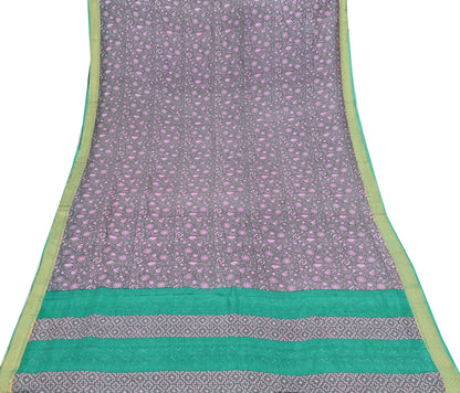 Indian Vintage Sari Gray & Pink 100% Pure Silk Printed Sarees Craft Fabric 5yd Sewing DressMaking Floral Crafting Quilting Upcycle