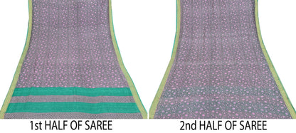 Indian Vintage Sari Gray & Pink 100% Pure Silk Printed Sarees Craft Fabric 5yd Sewing DressMaking Floral Crafting Quilting Upcycle