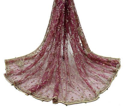 Indian Vintage Heavy Purple Dupatta Net Mesh Long Stole Hand Embroidered Scarf Zardozi Zari Sequins Stole Wedding Veil