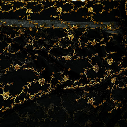 Indian Vintage Heavy Sari Black Net/Mesh Embroidered Sarees Fabric 5Yd Sewing Soft Floral Craft Fabric Dress making Crafting Bollywood sari
