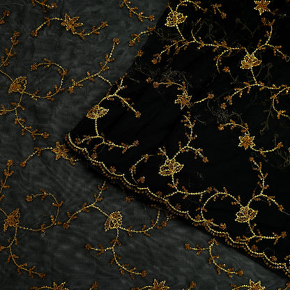 Indian Vintage Heavy Sari Black Net/Mesh Embroidered Sarees Fabric 5Yd Sewing Soft Floral Craft Fabric Dress making Crafting Bollywood sari
