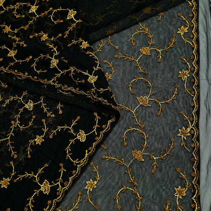 Indian Vintage Heavy Sari Black Net/Mesh Embroidered Sarees Fabric 5Yd Sewing Soft Floral Craft Fabric Dress making Crafting Bollywood sari
