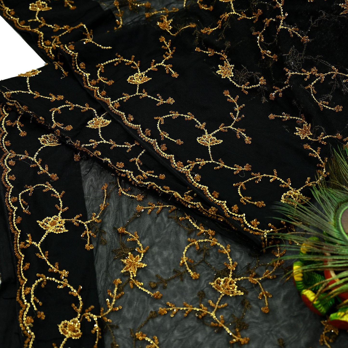 Indian Vintage Heavy Sari Black Net/Mesh Embroidered Sarees Fabric 5Yd Sewing Soft Floral Craft Fabric Dress making Crafting Bollywood sari