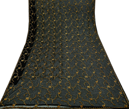 Indian Vintage Heavy Sari Black Net/Mesh Embroidered Sarees Fabric 5Yd Sewing Soft Floral Craft Fabric Dress making Crafting Bollywood sari