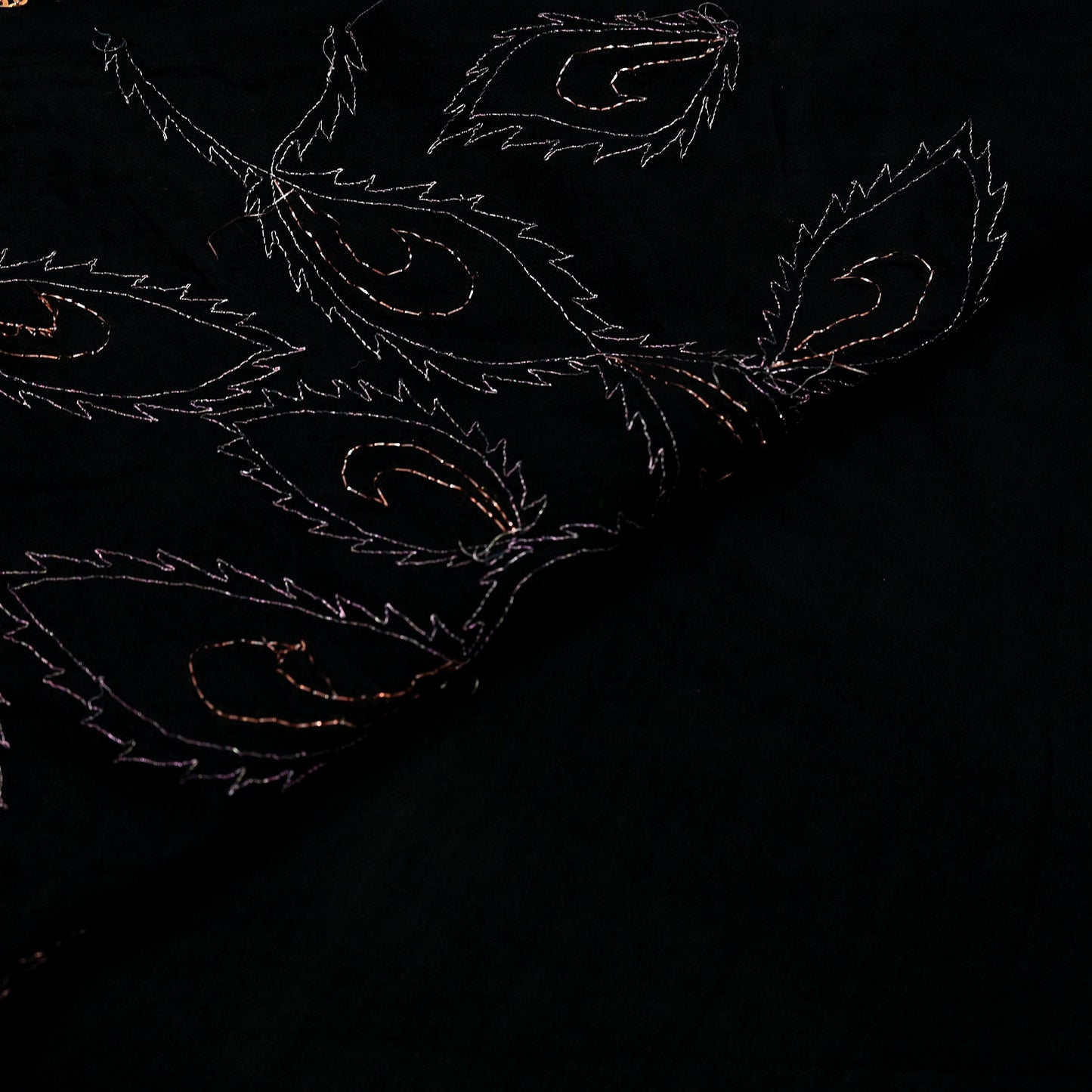 Indian Antique Vintage Heavy Sari Black Pure Silk Hand Embroidered Sarees Craft Fabric 5Yd Sewing Soft Zardozi/Dabka Sequins