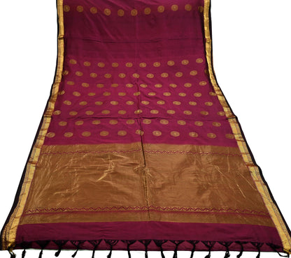 Vintage Heavy Sari Purple Hand Woven Kanjivaram Artificial Silk Sarees Zari 5Yd Floral Craft Fabric Dress making Crafting Quilting