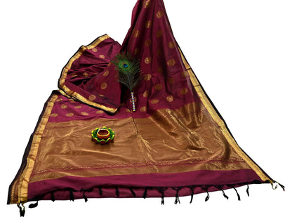 Vintage Heavy Sari Purple Hand Woven Kanjivaram Artificial Silk Sarees Zari 5Yd Floral Craft Fabric Dress making Crafting Quilting