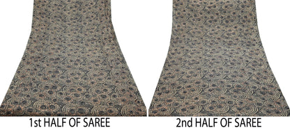 Indian Vintage Heavy Sari Beige Pure Georgette Silk Hand Beaded Sarees Craft Fabric 5Yd Sewing Soft Ethnic Wedding Sarees Dress making
