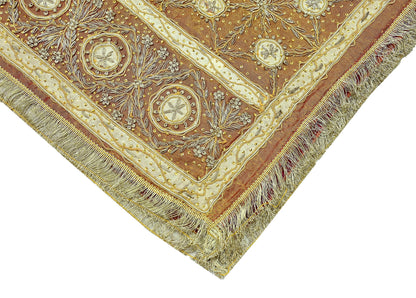 Indian Vintage Heavy Dupatta Golden Pure Tissue Silk Long Stole Hand Embroidered Scarves Zari Zardozi/Dabka Wedding/Bridal Wear