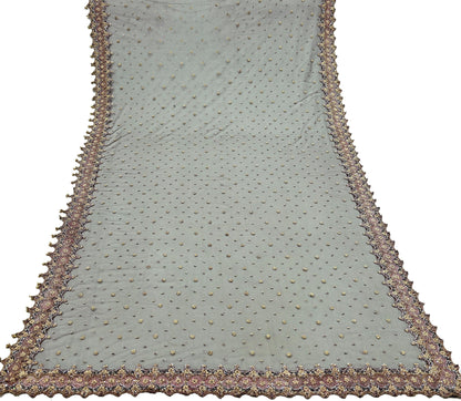Indian Vintage Heavy Coffee Brown Dupatta Net Mesh Long Stole Hand Embroidered Scarves Golden Zardozi Dabka Zari Sequins