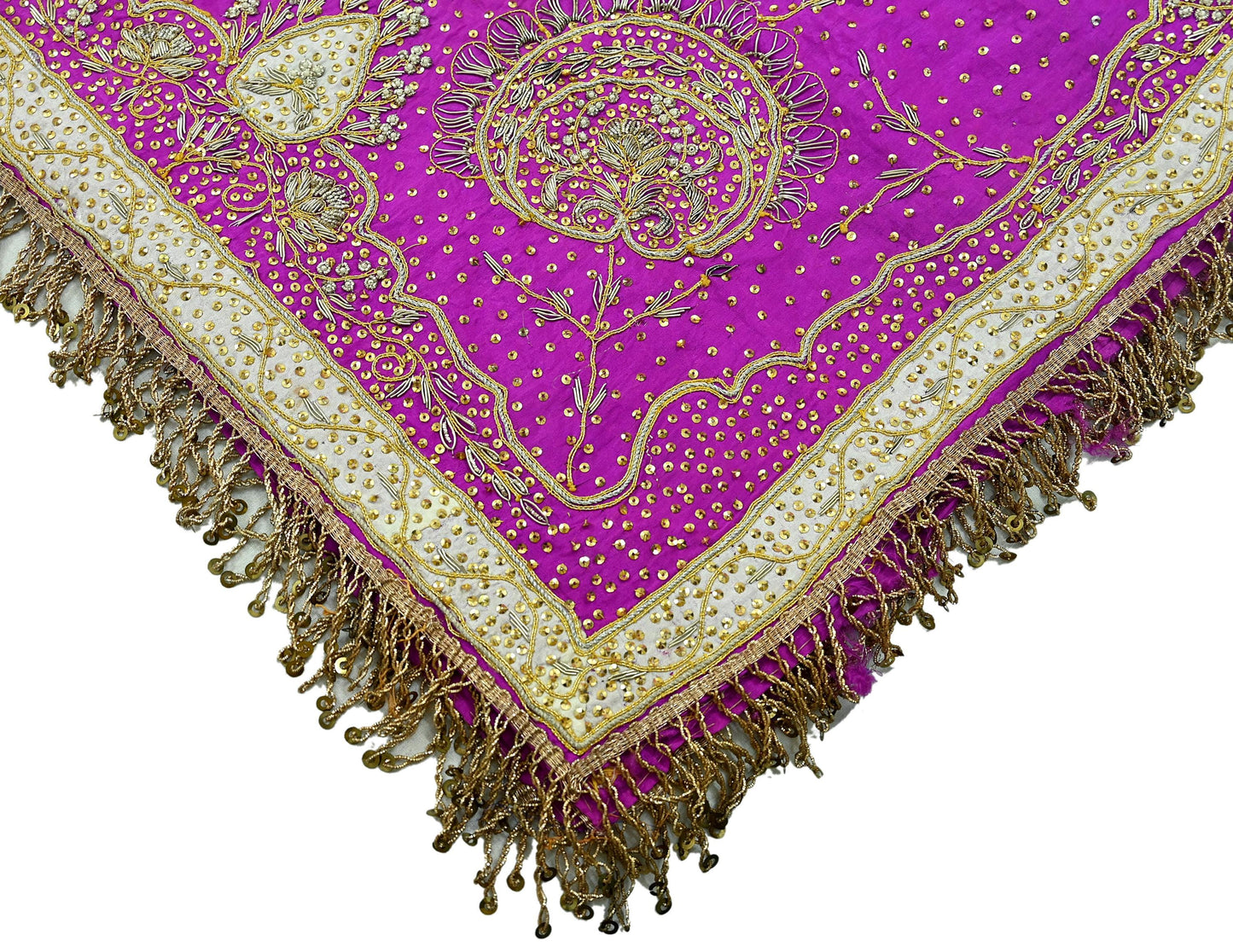 Indian Vintage Heavy Bridal Dupatta Purple Pure Silk Long Stole Hand Embroidered Hijab Scarf Zardozi/Dabka Zari Wedding Dupatta