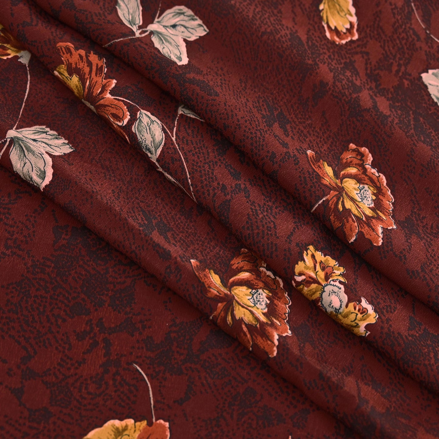 Indian Vintage Maroon Saree Pure Crepe Silk Printed Sari Craft Fabric 5yd Sewing Floral Soft Wrap Dress Making Crafting Quilting Upcycle