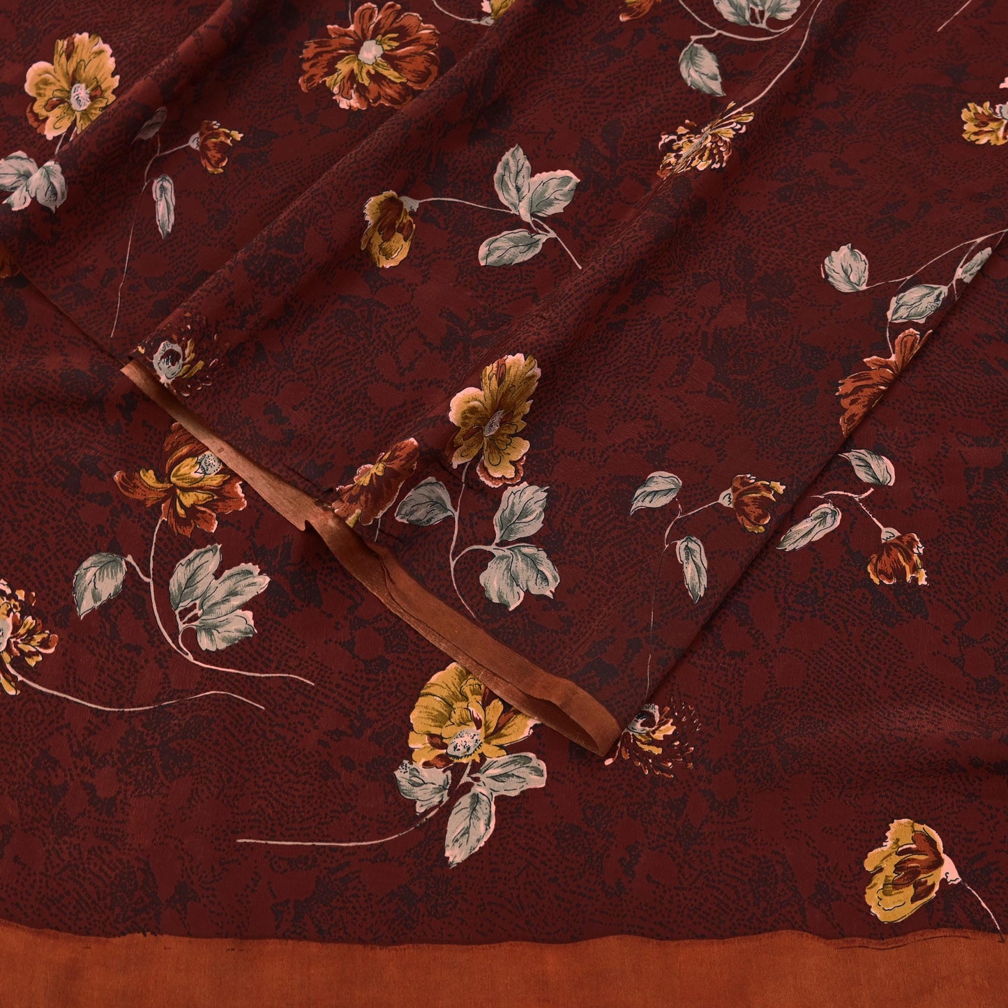 Indian Vintage Maroon Saree Pure Crepe Silk Printed Sari Craft Fabric 5yd Sewing Floral Soft Wrap Dress Making Crafting Quilting Upcycle