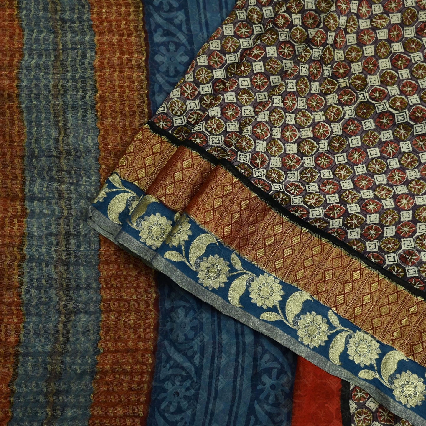 Women Vintage Sari Purple & Blue Pure Georgette Silk Printed Sarees Craft Fabric Sewing 5Yd Soft Dress Making Zari Border Crafting Quilting