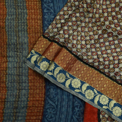 Women Vintage Sari Purple & Blue Pure Georgette Silk Printed Sarees Craft Fabric Sewing 5Yd Soft Dress Making Zari Border Crafting Quilting