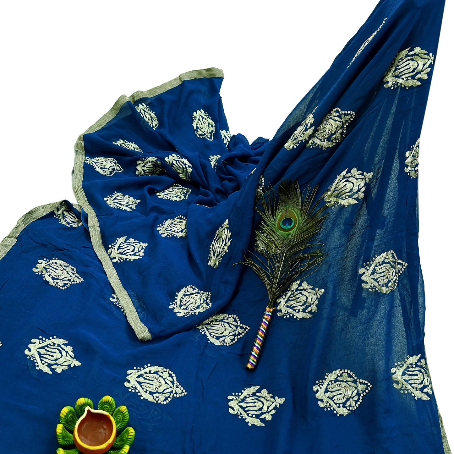 Indian Vintage Heavy Sari Blue Pure Georgette Silk Hand Embroidered Sarees Craft Fabric 5Yd Sewing Ethnic Zardozi/dabka zari Wedding sarees